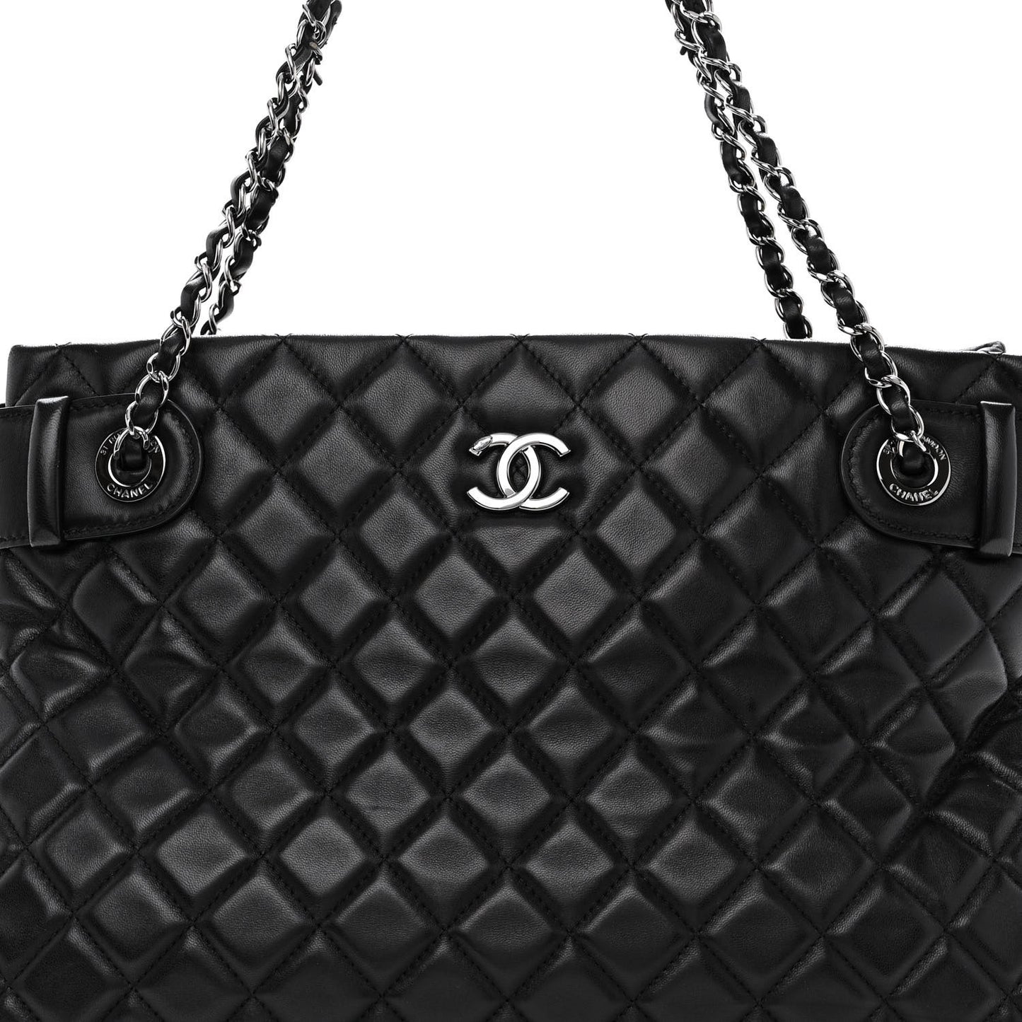 Lambskin Quilted Coco Loop Tote Black
