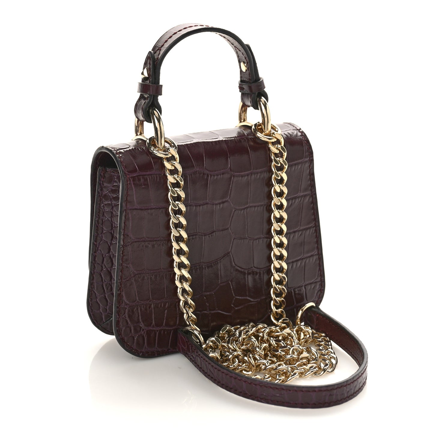 Crocodile Embossed Calfskin Micro JC Top Handle Bordeaux