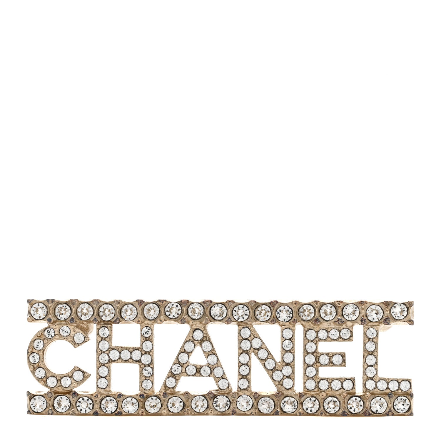 Chanel Crystal Logo Brooch Silver 1 of 5