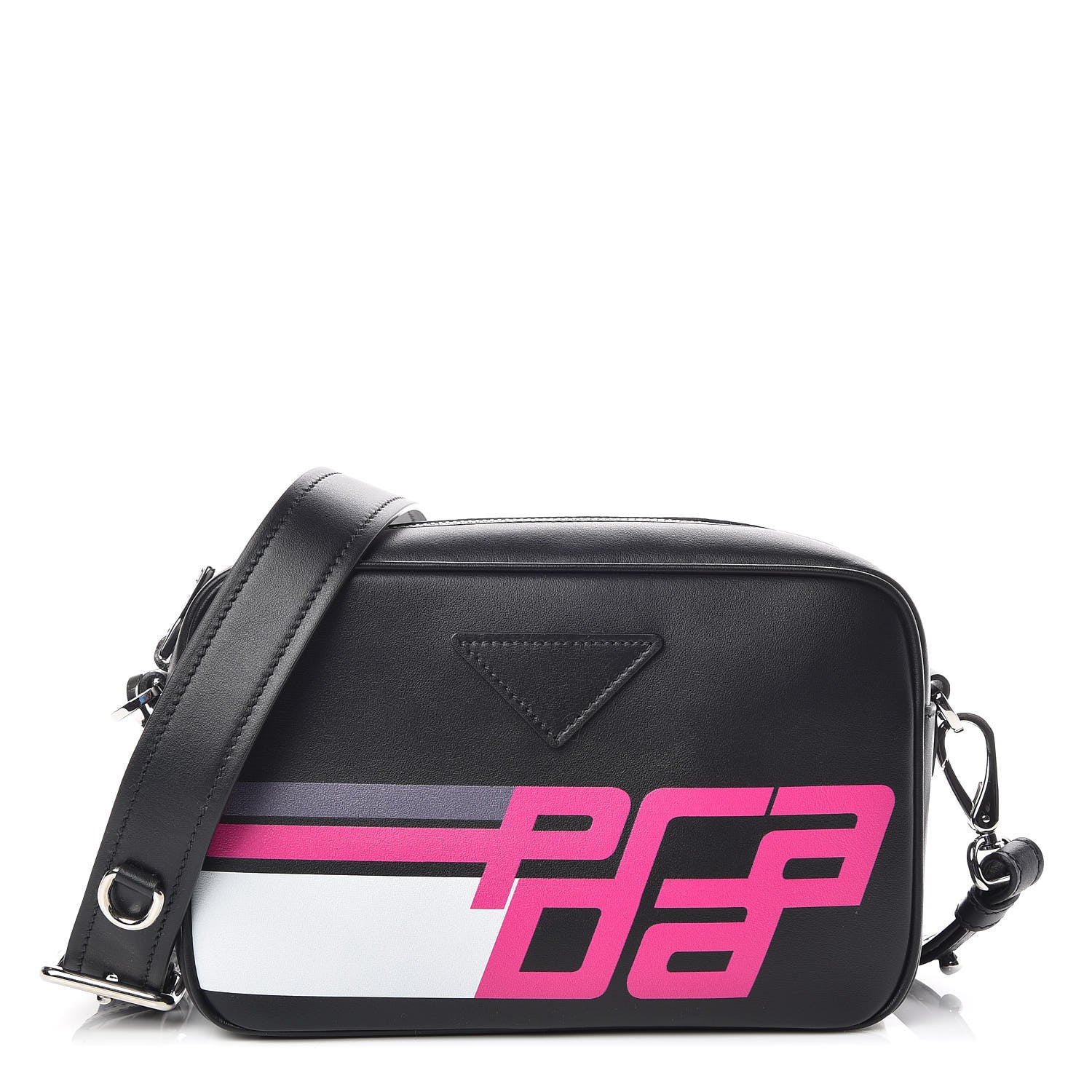 Prada City Calfskin Racing Logo Camera Bag Black Fuxia 1 of 9