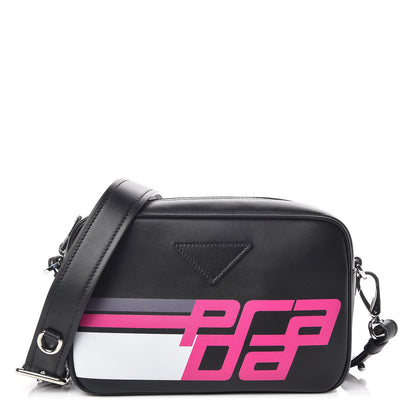 Prada City Calfskin Racing Logo Camera Bag Black Fuxia 1 of 9