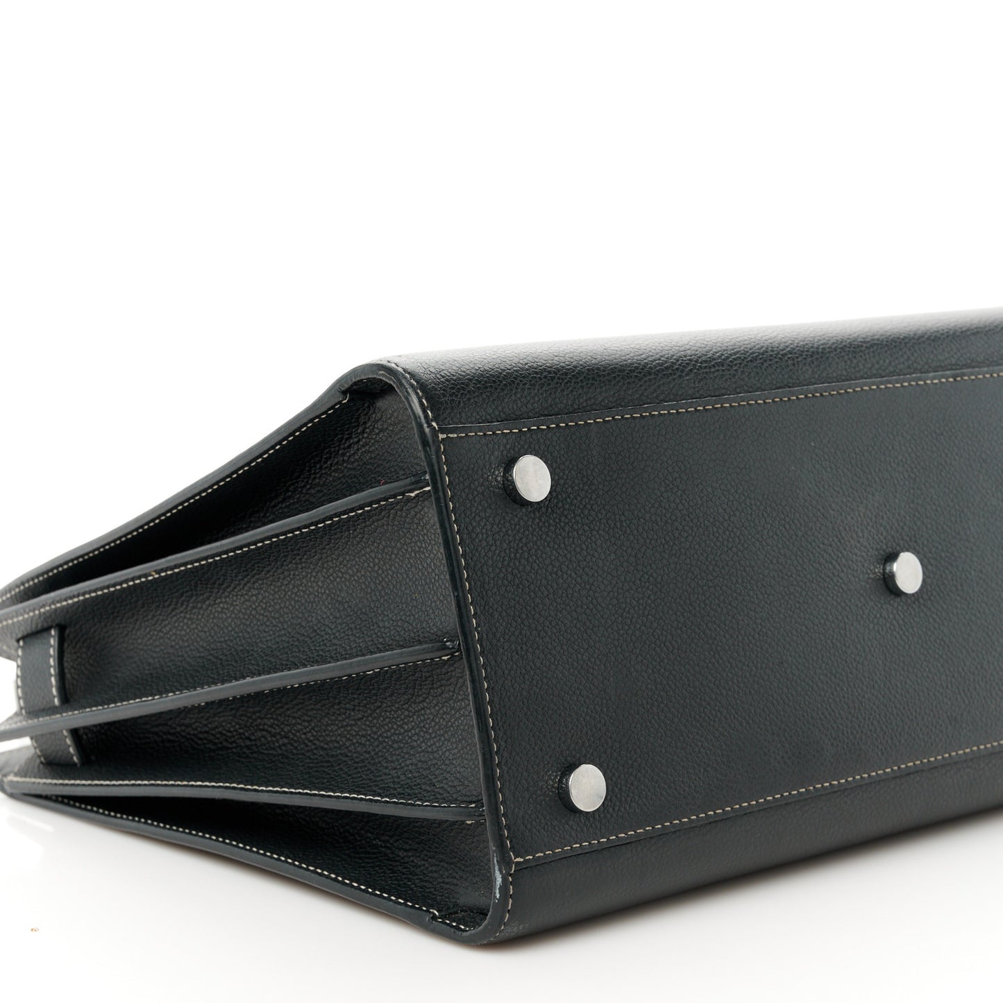 Grained Calfskin Topstitch Small Sac De Jour Black Porcelain