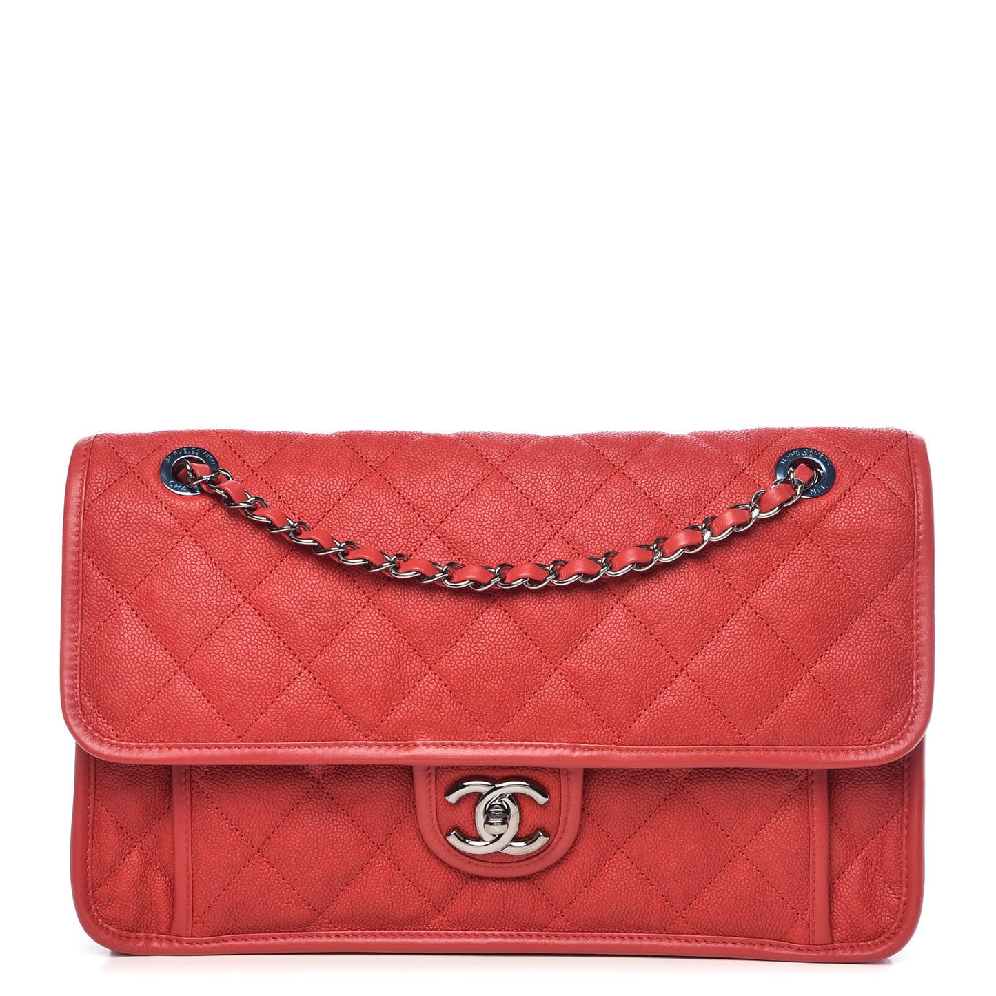 Caviar Quilted Large French Riviera Flap Red