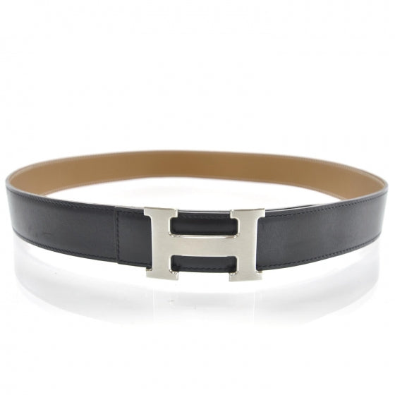 Leather Reversible H Belt 90 Black Gold