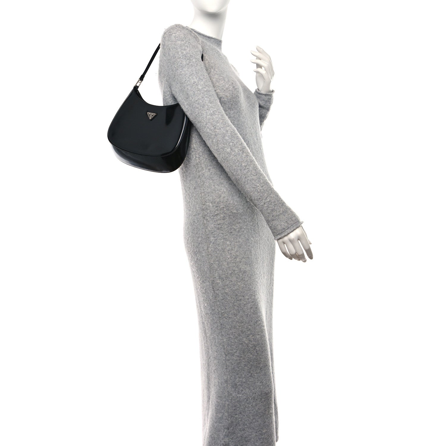 Prada Spazzolato Cleo Shoulder Bag Black 2 of 9