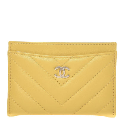 Chanel Lambskin Chevron Quilted Card Holder Yellow 1 of 9