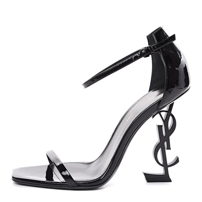 Saint Laurent Patent Calfskin Opyum Sandals 37.5 Black 1 of 9