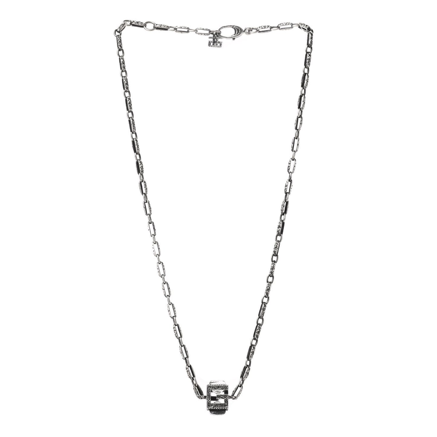 Sterling Silver Rock Crystal Textured G-Cube Pendant Necklace