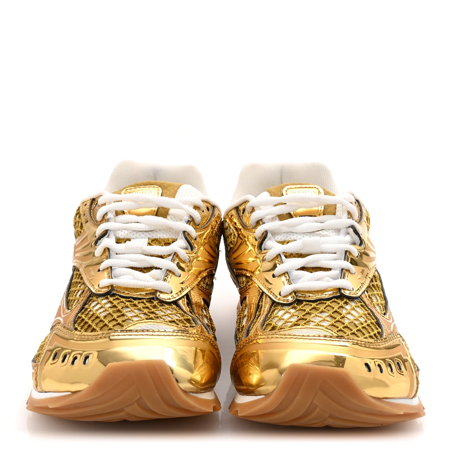 Calfskin Fishnet Fabric Orbit Sneakers 39 Gold White
