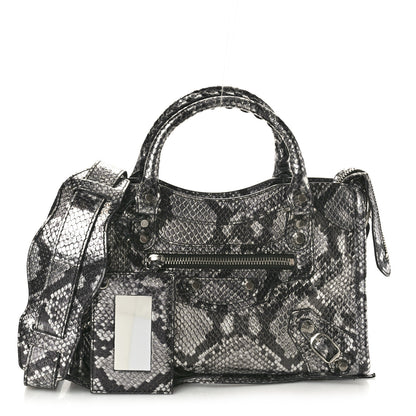 Balenciaga Metallic Calfskin Snakeskin Embossed Classic Silver Hardware Mini City Silver 3 of 11