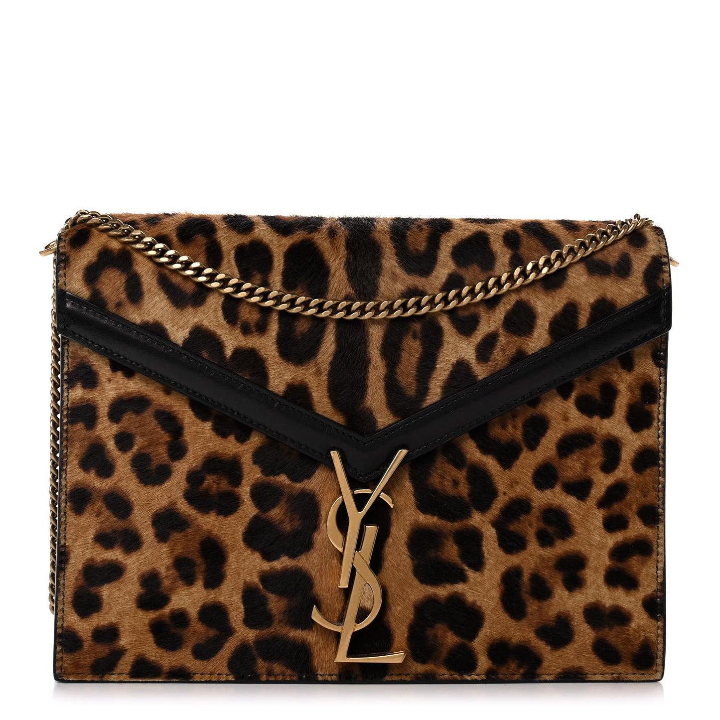 Pony Hair Leopard Print Monogram Cassandra Clasp Bag Black