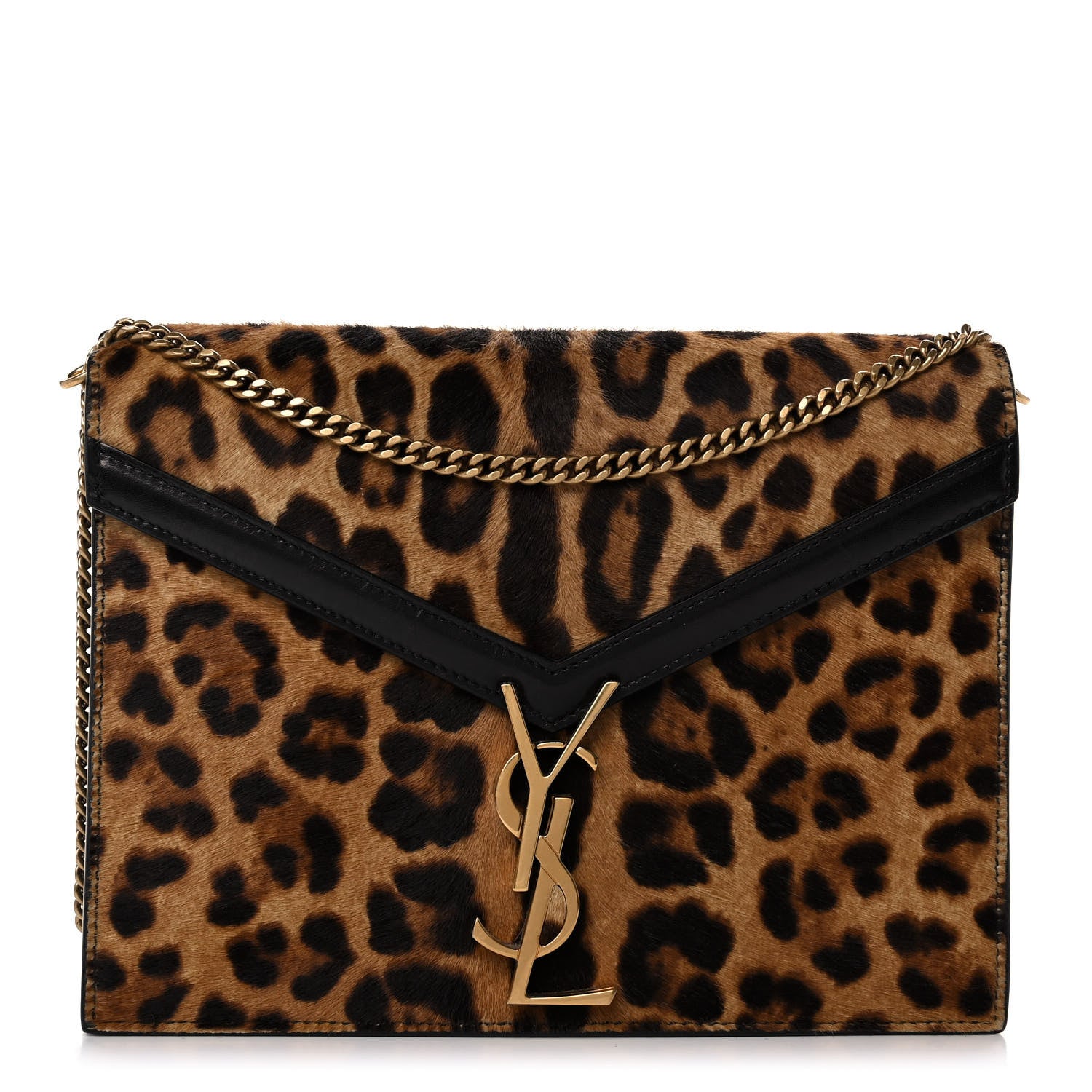Saint Laurent Pony Hair Leopard Print Monogram Cassandra Clasp Bag Black 1 of 12
