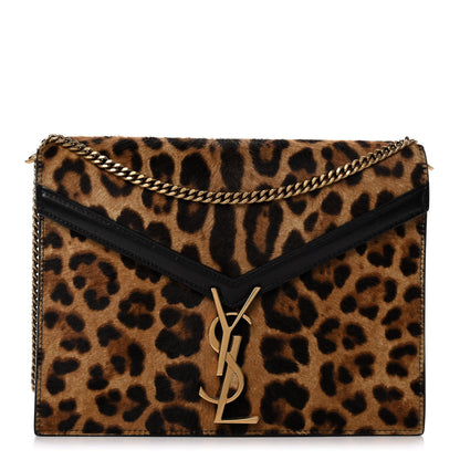 Saint Laurent Pony Hair Leopard Print Monogram Cassandra Clasp Bag Black 1 of 12