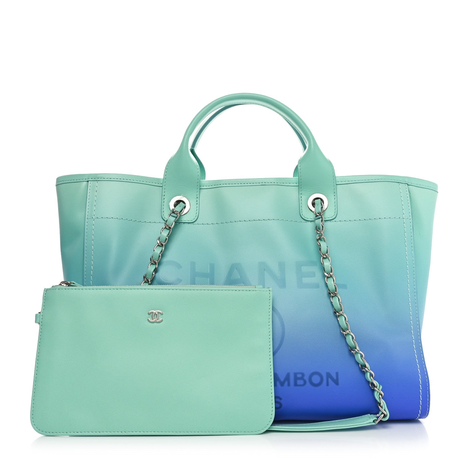 Chanel Shaded Calfskin Small Deauville Tote Light Green Turquoise Purple 3 of 12