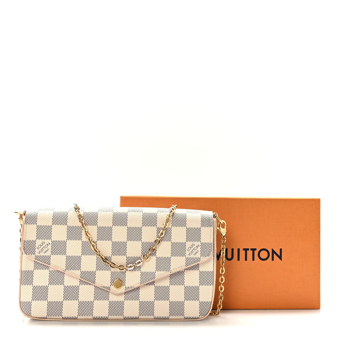 Damier Azur Pochette Felicie Chain Wallet Rose Ballerine