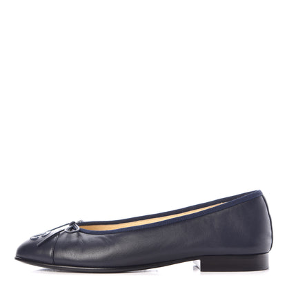 Chanel Lambskin CC Cap Toe Ballerina Flats 36 Navy 1 of 14