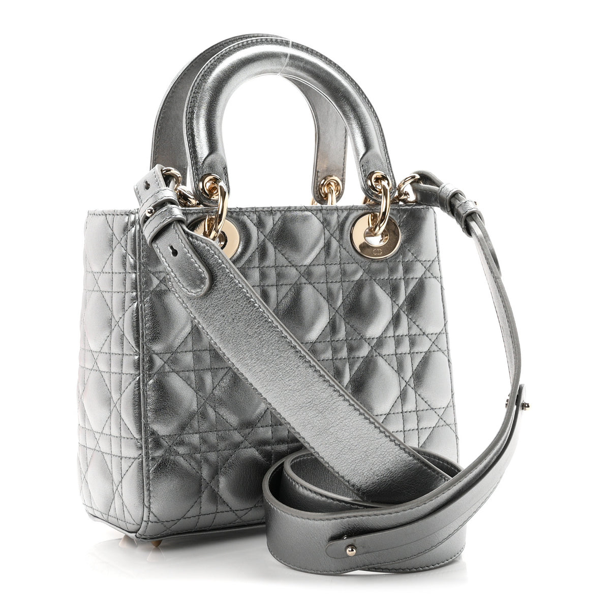Metallic Lambskin Cannage Small My ABCDior Lady Dior Dark Silver