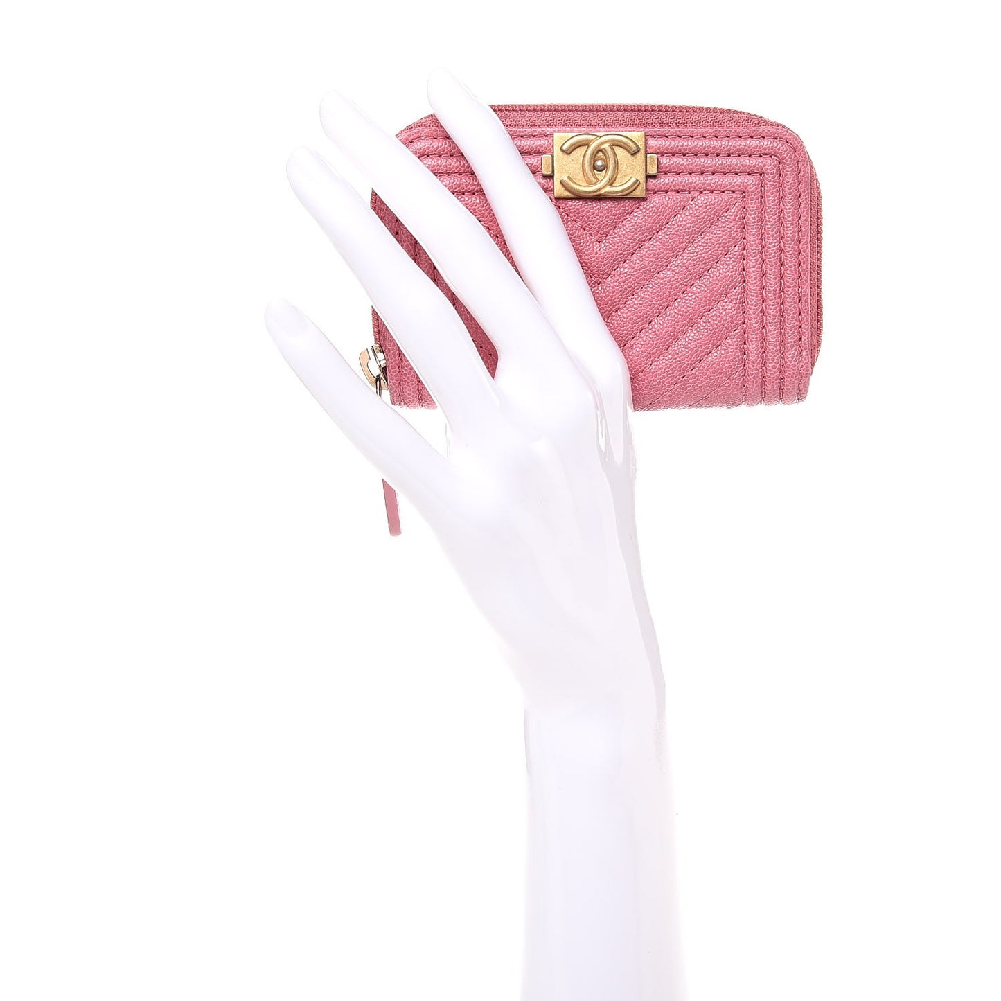 Caviar Chevron Zip Around Boy Coin Purse Wallet Dark Pink