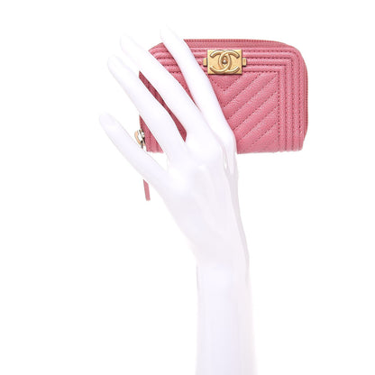Chanel Caviar Chevron Zip Around Boy Coin Purse Wallet Dark Pink 2 of 8