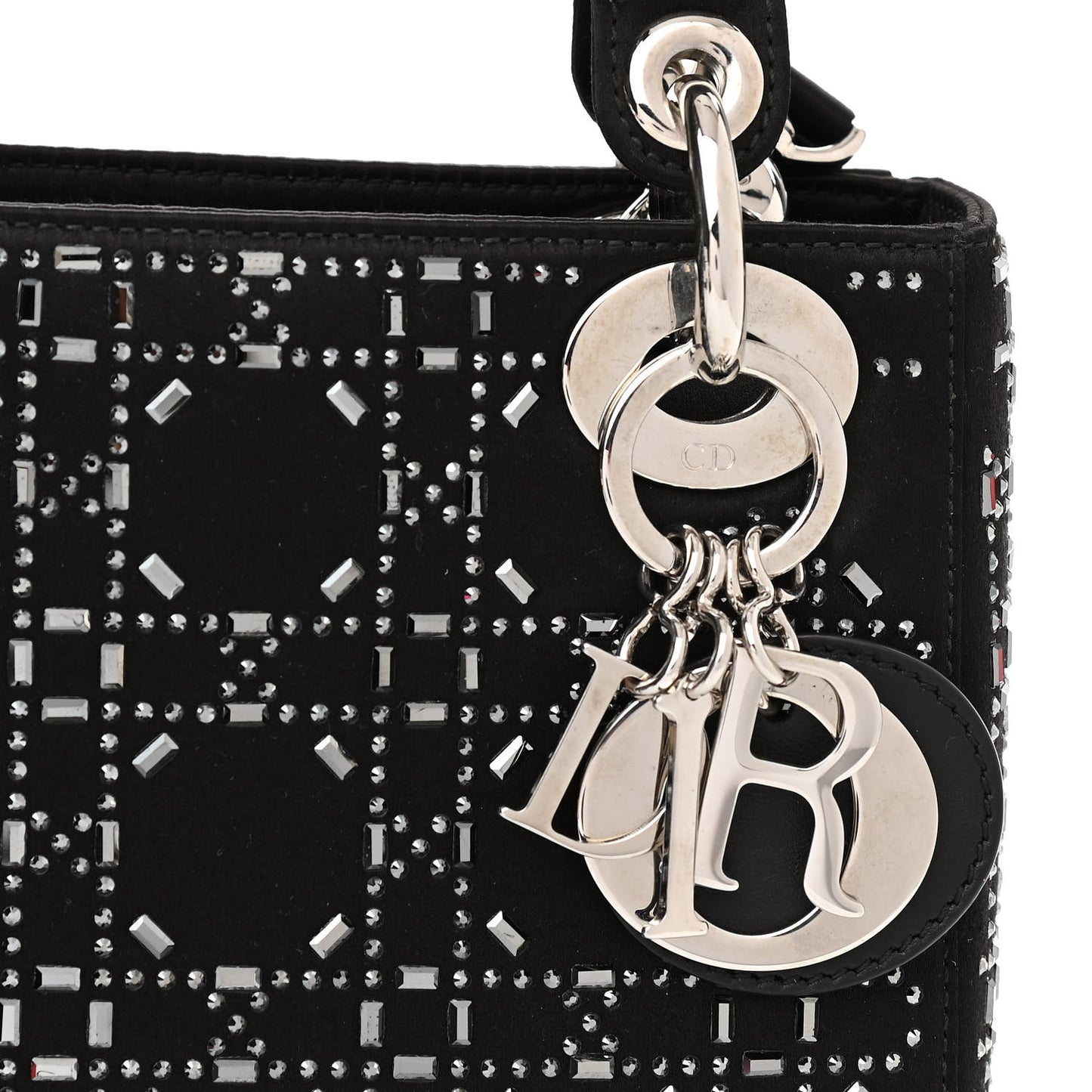 Satin Crystal Cannage Mini Lady Dior Black