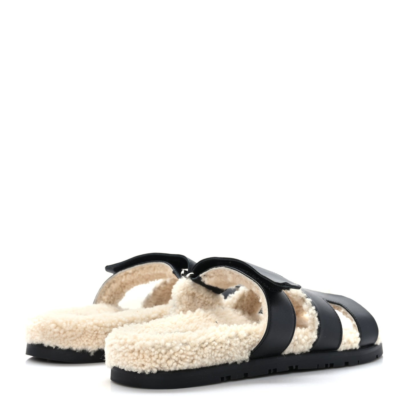 Calfskin Woolskin Womens Chypre Sandals 38.5 Black Ecru