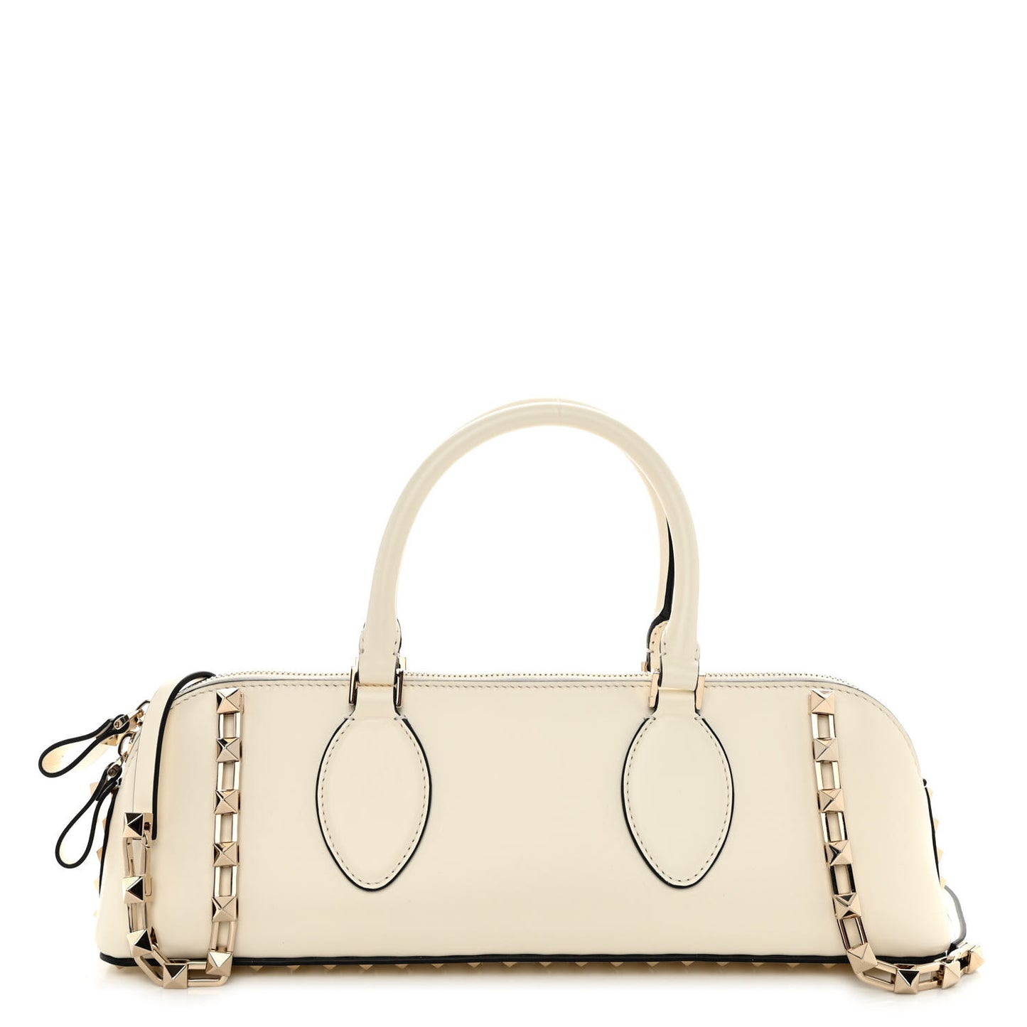 Smooth Calfskin Rockstud East West Top Handle Bag Ivory