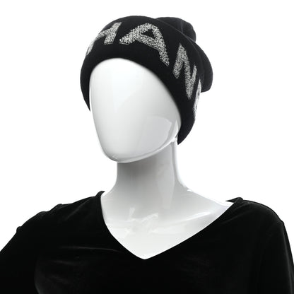 Chanel Cashmere Logo Beanie Hat Black Light Grey 2 of 4