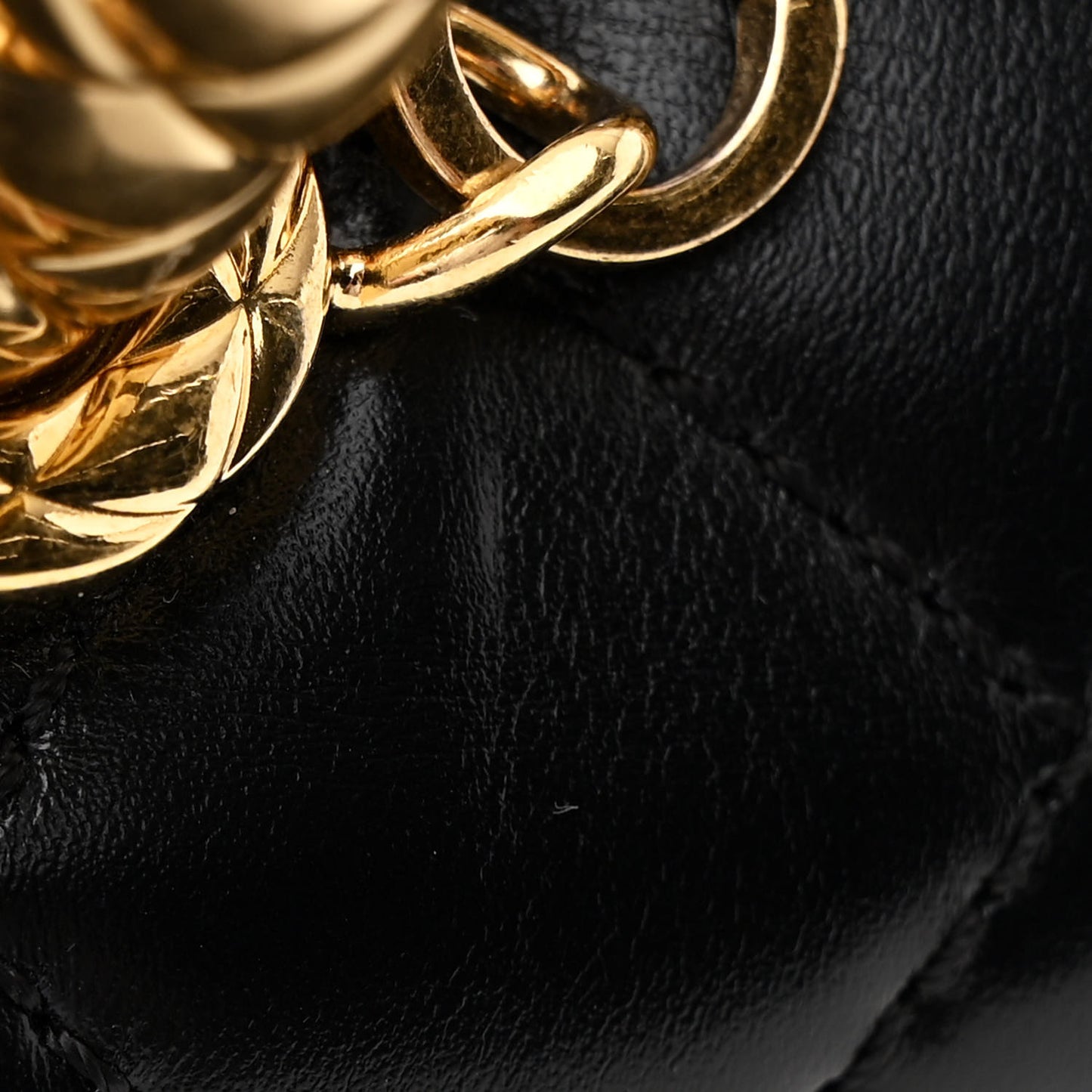 Shiny Calfskin Quilted Mini Coco Chain Gold Handle Flap Black