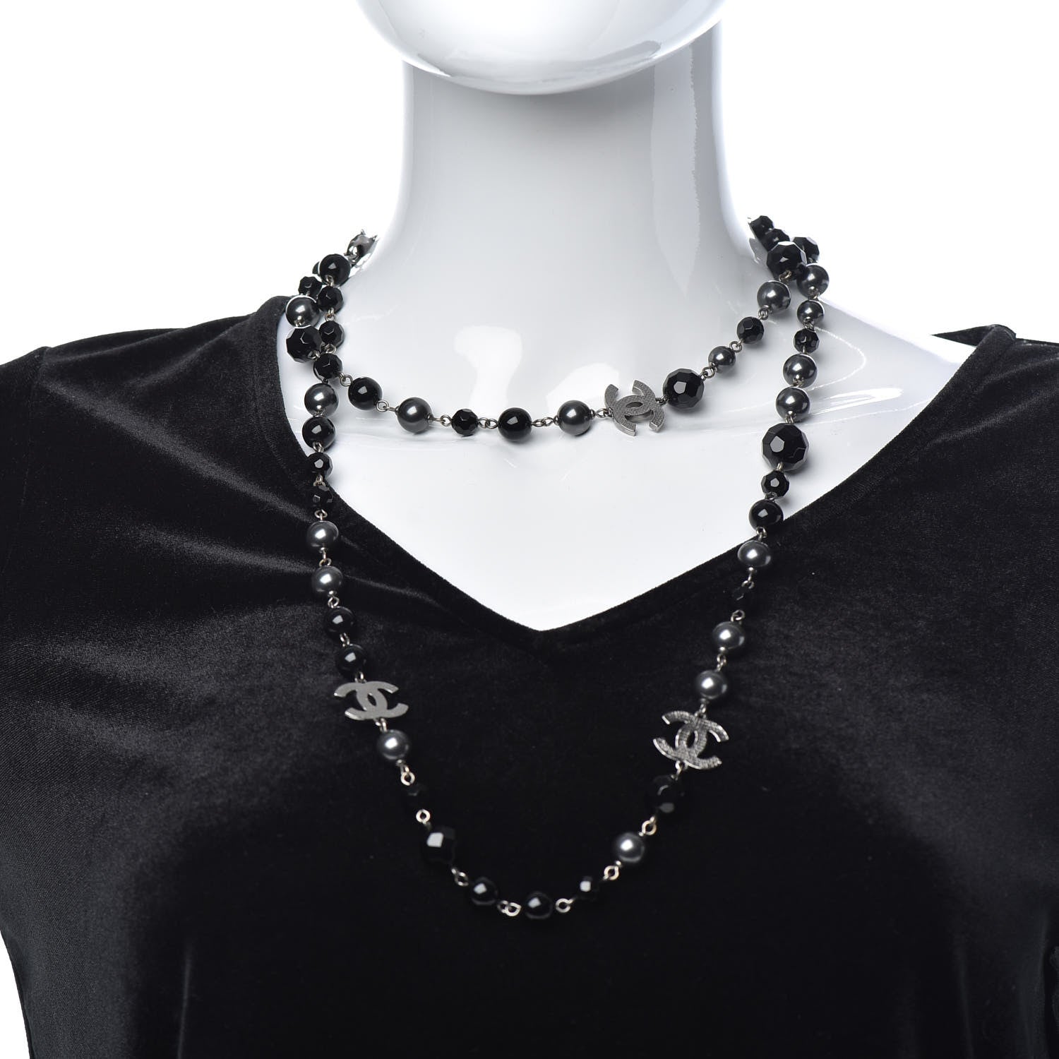 Chanel Ruthenium Pearl Beaded CC Long Necklace Black 2 of 4