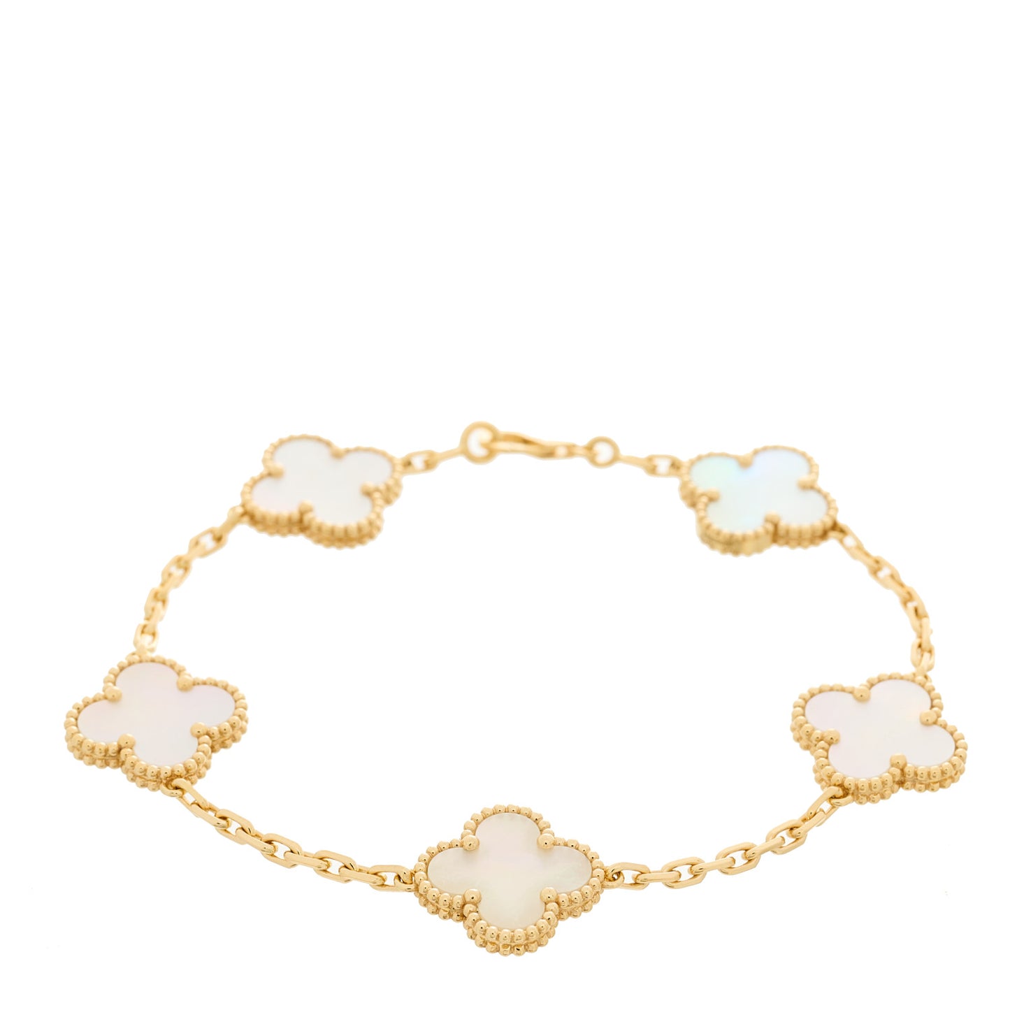 18K Yellow Gold Mother of Pearl 5 Motifs Vintage Alhambra Bracelet