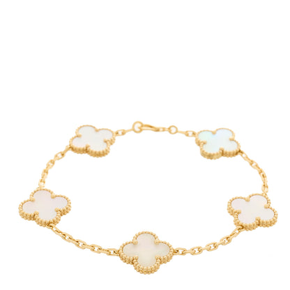 Van Cleef & Arpels 18K Yellow Gold Mother of Pearl 5 Motifs Vintage Alhambra Bracelet 1 of 5
