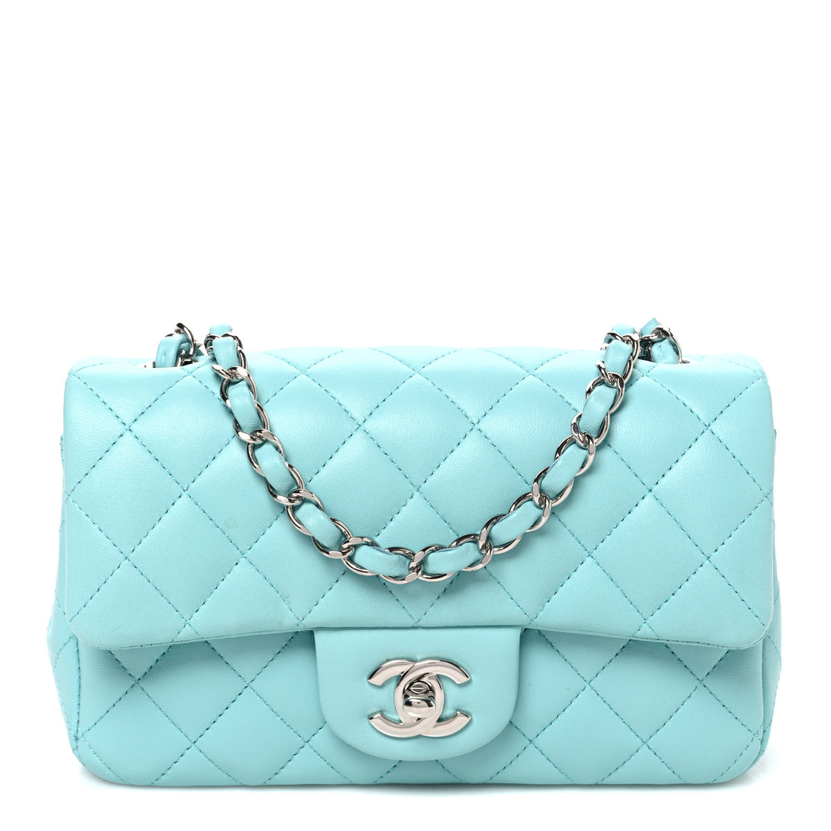 Chanel Lambskin Quilted Mini Rectangular Flap Light Blue 1 of 9