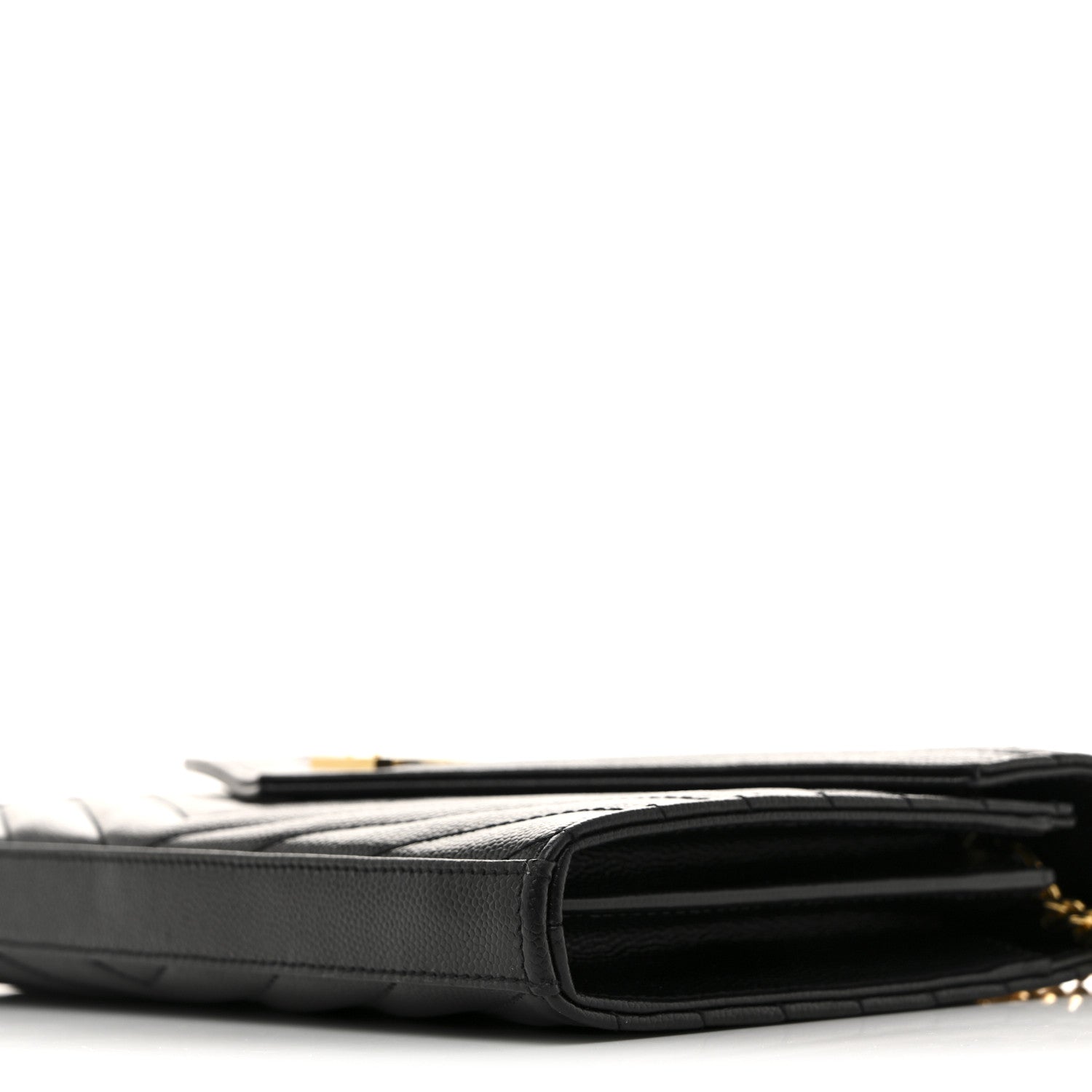 Saint Laurent Grain De Poudre Matelasse Chevron Monogram Chain Wallet Black 9 of 13