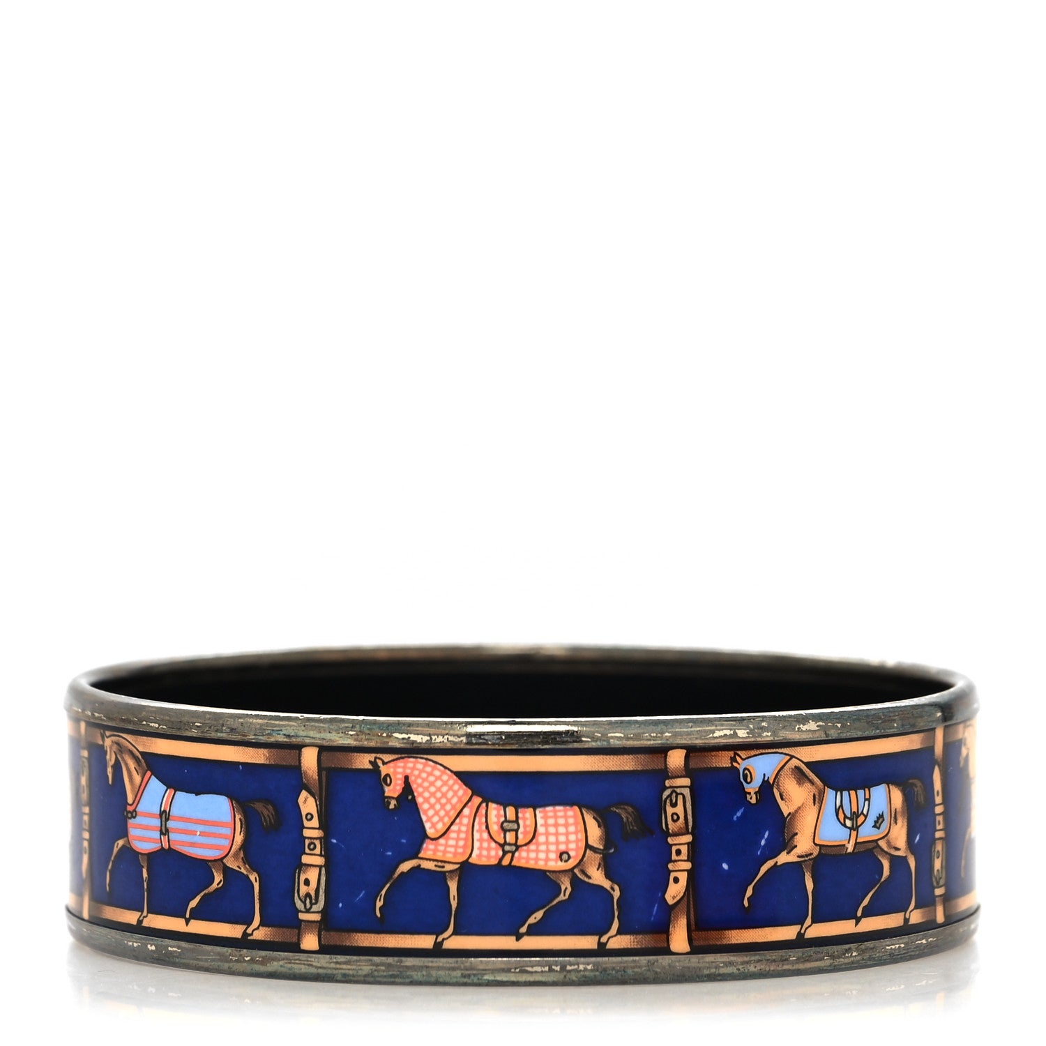 Hermes Enamel Printed Horse Riding Motif Wide Bracelet 65 1 of 6