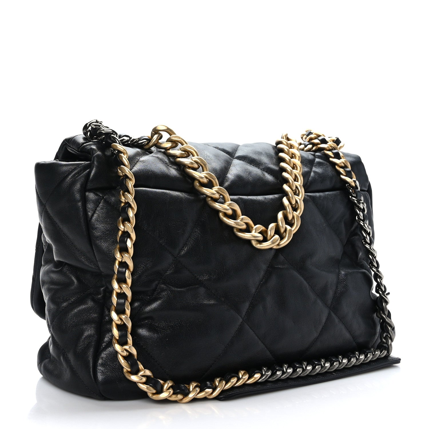 Chanel Shiny Goatskin Quilted Maxi Chanel 19 Flap Black 3 of 10