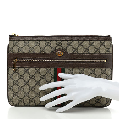 Gucci GG Supreme Monogram Large Ophidia Pouch Clutch Brown 2 of 8
