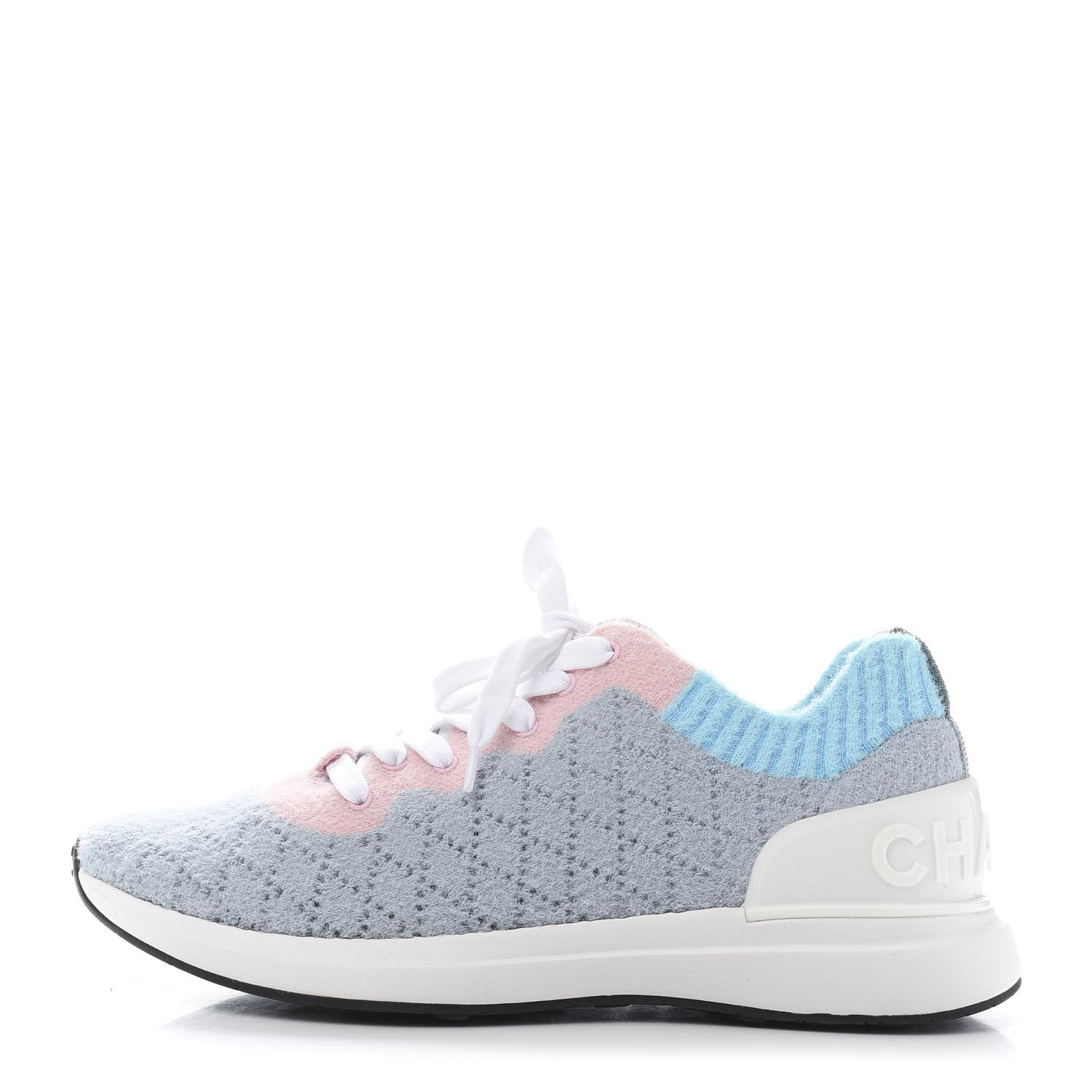 Chanel Mixed Fabrics Knit Sneakers 39.5 Grey Pink Blue 1 of 9