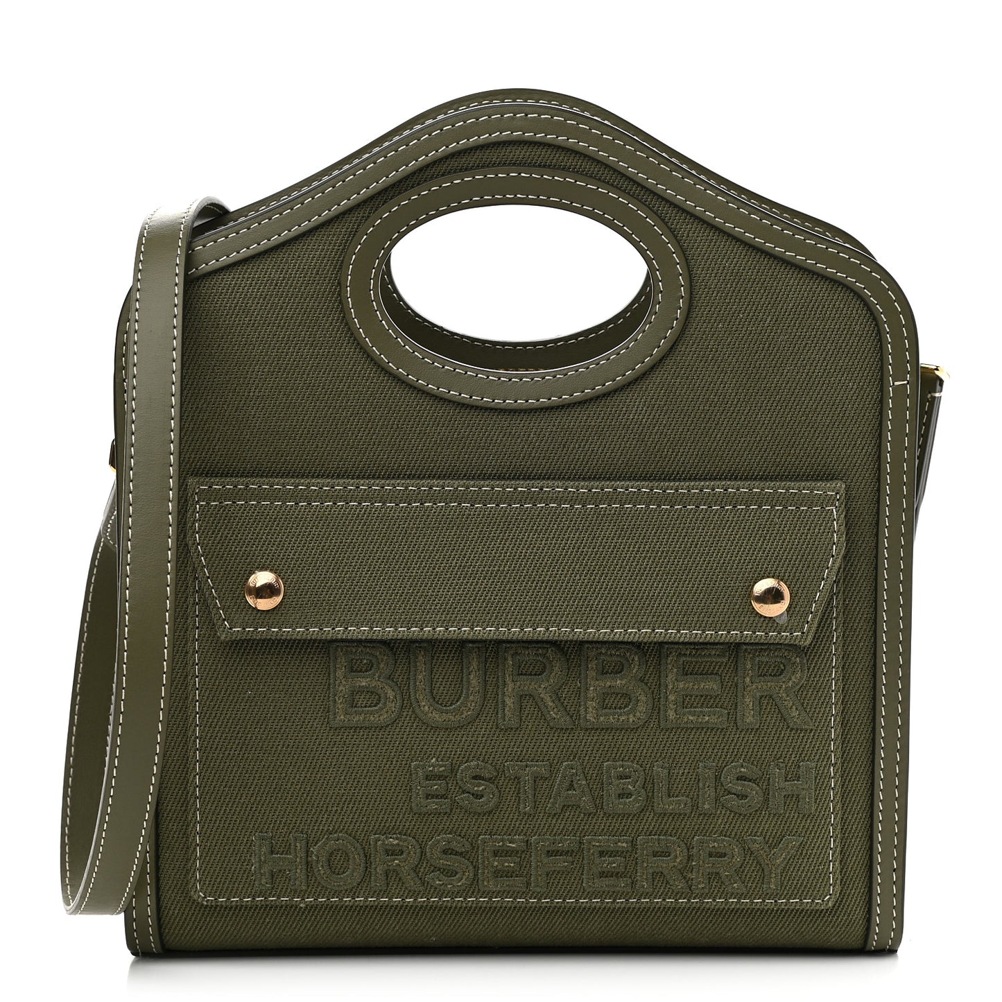 Canvas Calfskin Horseferry Print Mini Pocket Bag Dark Fern Green