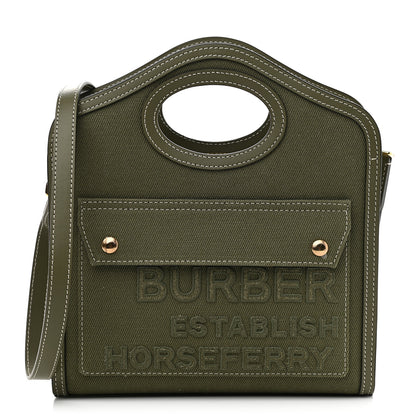 Burberry Canvas Calfskin Horseferry Print Mini Pocket Bag Dark Fern Green 1 of 8