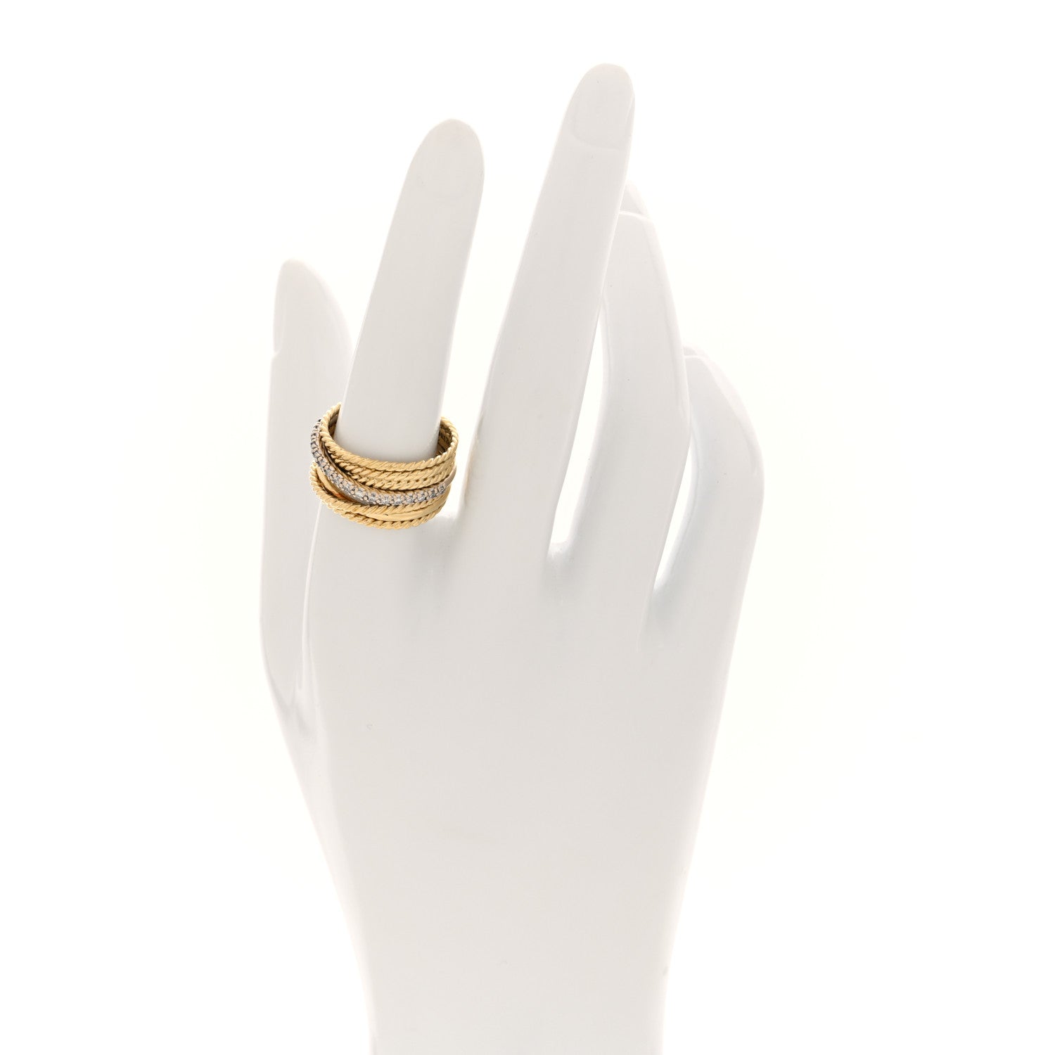David Yurman 18K Yellow White Gold Diamond 11mm Wide Crossover Ring 55 7.25 2 of 4