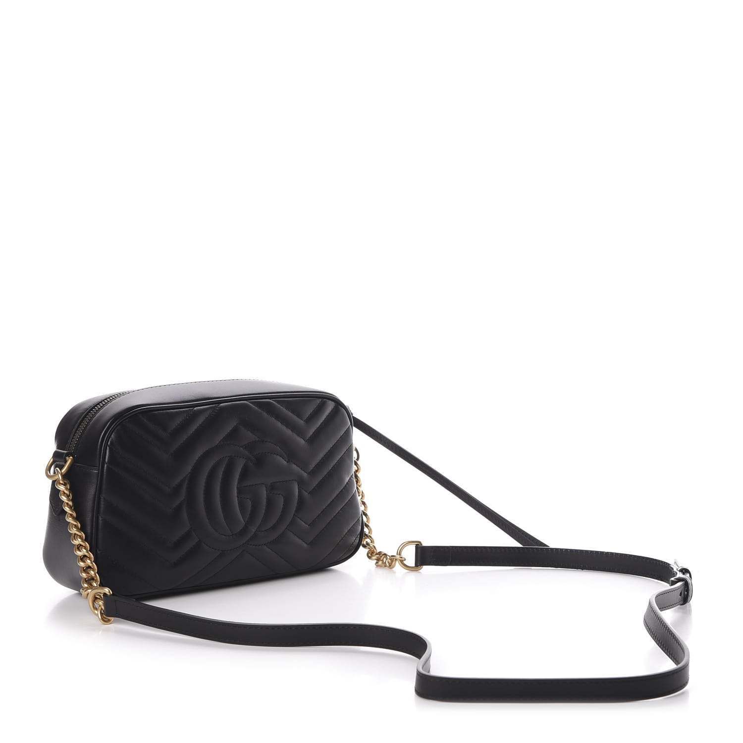 Gucci Calfskin Matelasse Small GG Marmont Chain Shoulder Bag Black 3 of 13