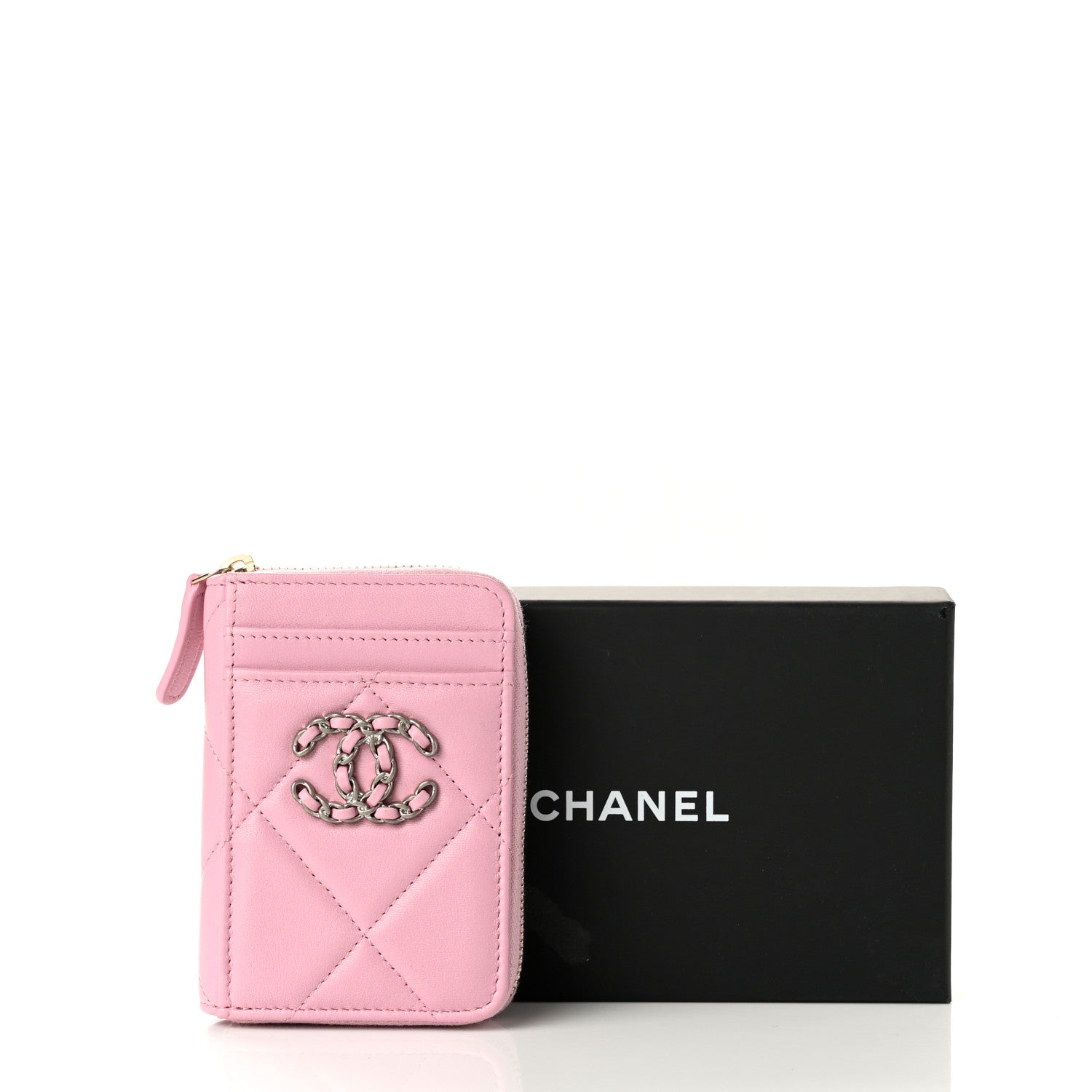 Chanel Lambskin Quilted Chanel 19 Vertical Zip Card Holder Wallet Pink 8 of 8