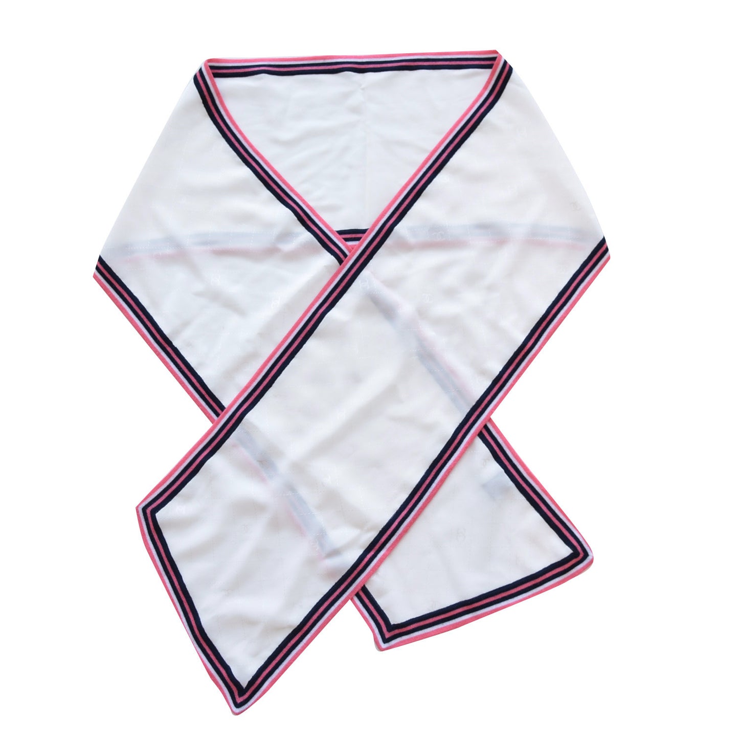 Silk Wool Striped CC Stole White Pink