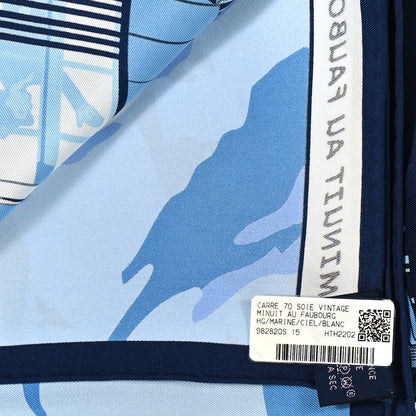 Hermes Silk Minuit Au Faubourg Scarf 70 Marine Ciel White 3 of 5