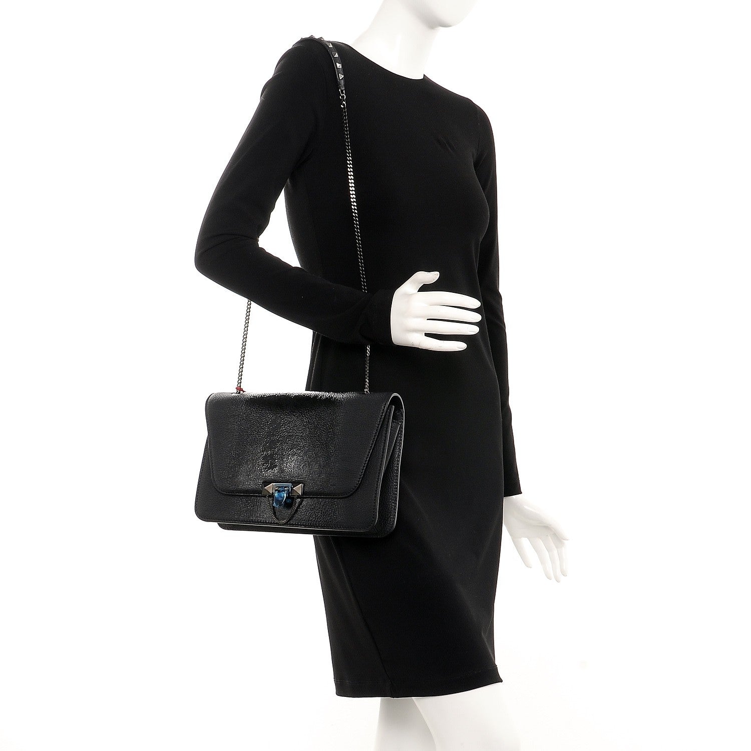 Valentino Garavani Patent Pebbled Calfskin Medium Rockstud Demilune Shoulder Bag Black 2 of 6
