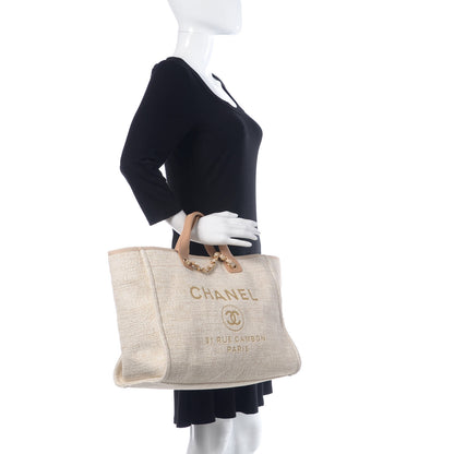 Chanel Canvas Large Deauville Tote Light Beige 2 of 19