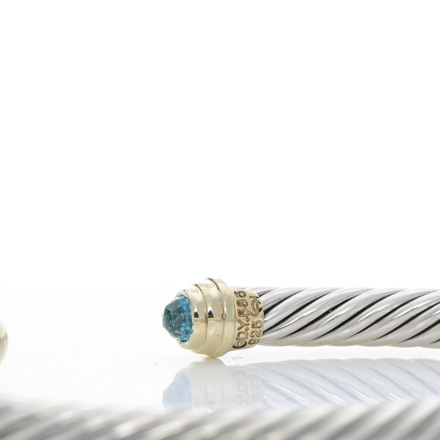 David Yurman Sterling Silver 14K Yellow Gold Blue Topaz 5mm Cable Classics Petite Color Bracelet 4 of 4