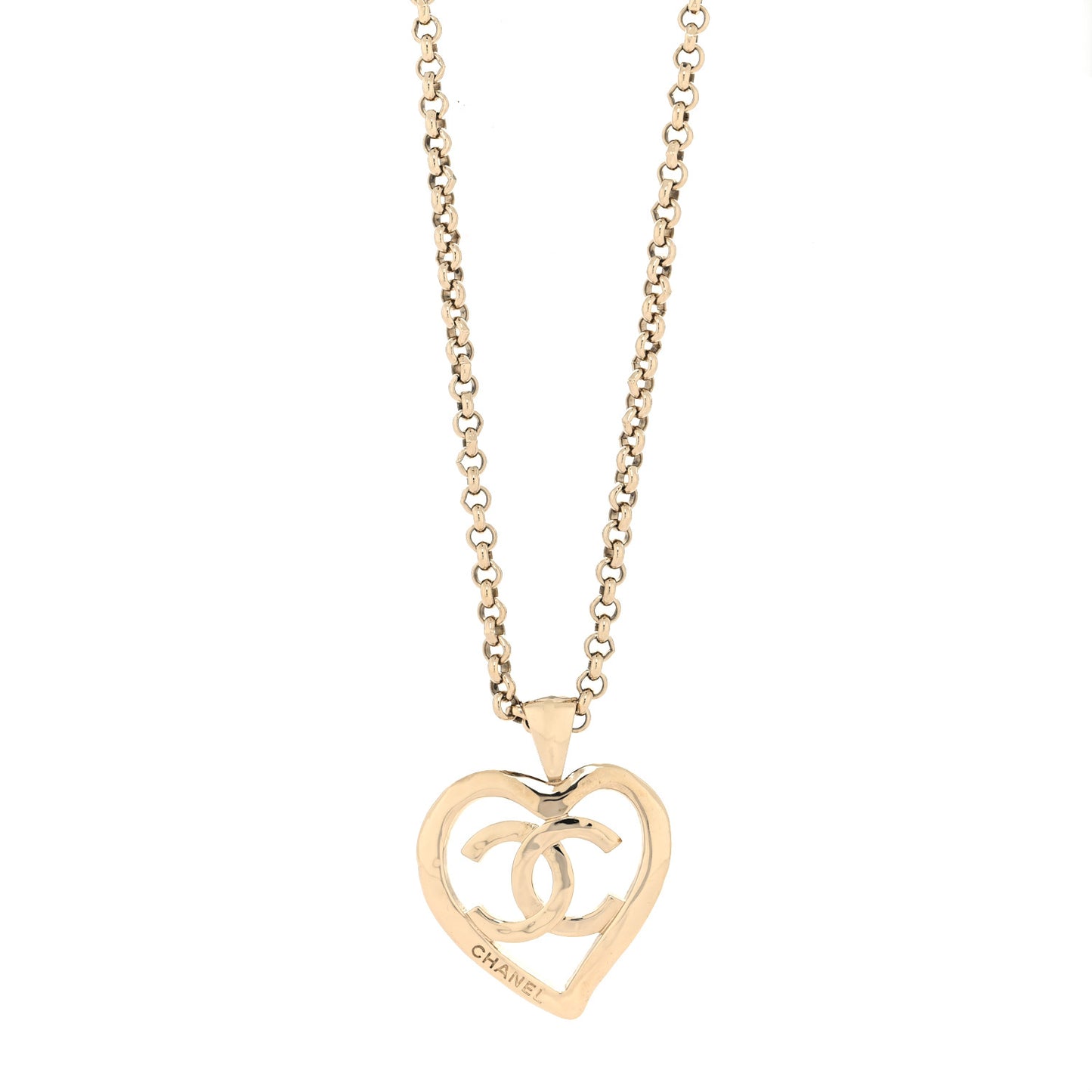 Metal CC Heart Coco Pendant Necklace Gold