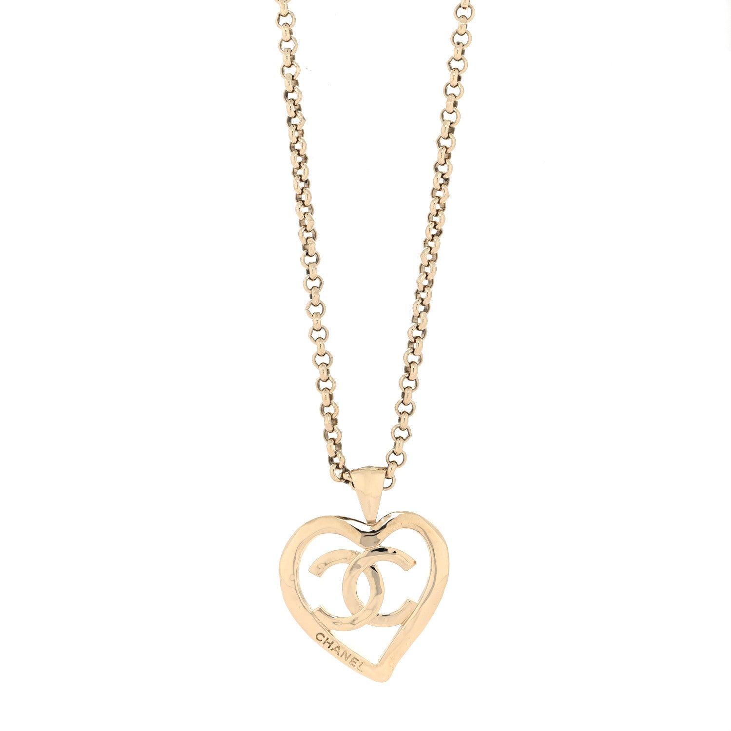 Chanel Metal CC Heart Coco Pendant Necklace Gold 1 of 5