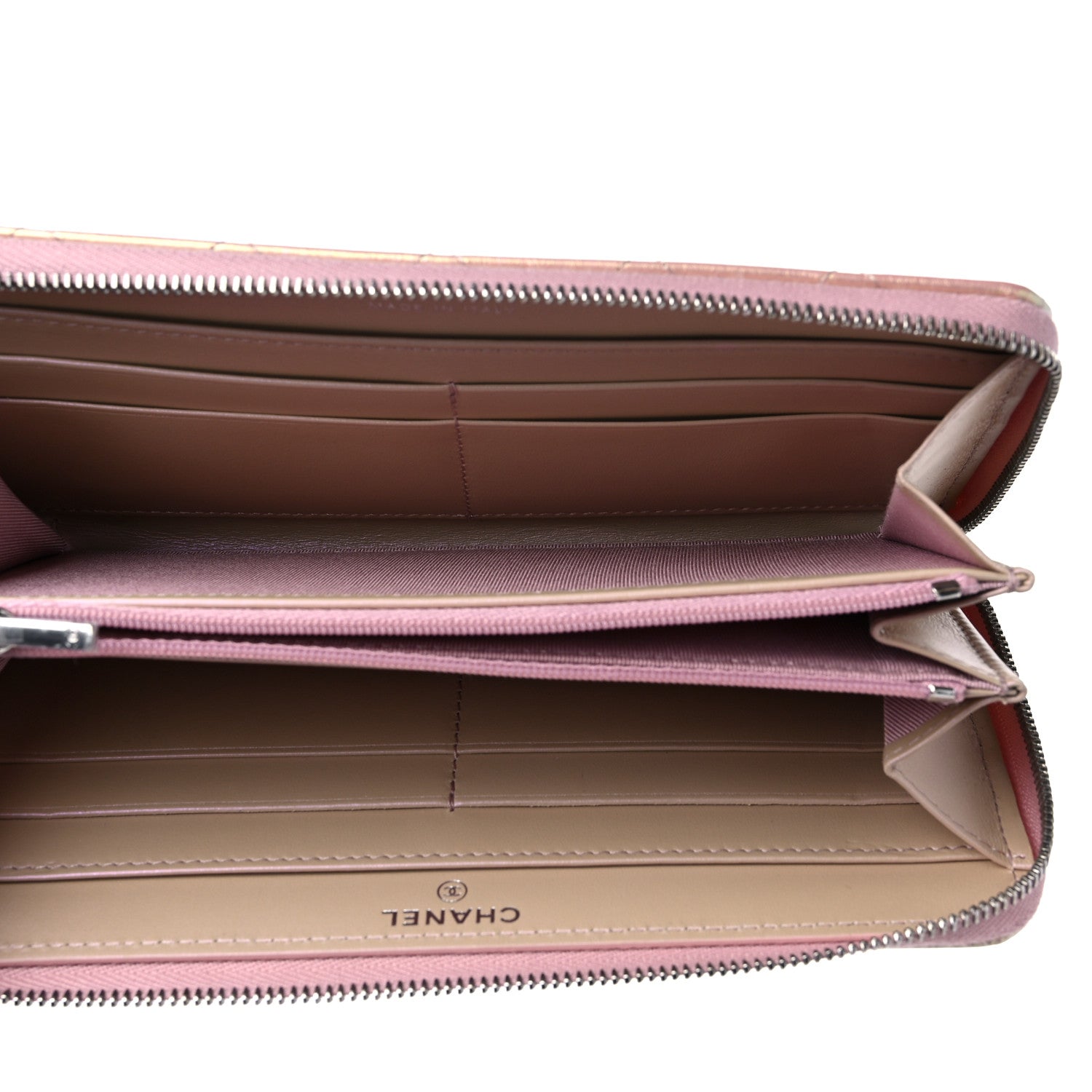 Chanel Iridescent Lambskin Quilted Large Gusset Zip Around Wallet Pink 5 of 11